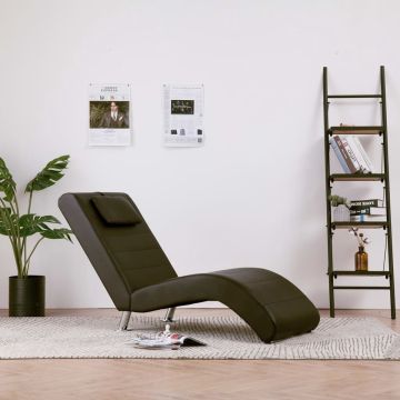 vidaXL Chaise longue met kussen kunstleer bruin