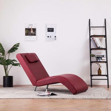 vidaXL Chaise longue met kussen kunstleer wijnrood