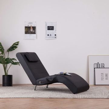 vidaXL Massage chaise longue met kussen kunstleer zwart