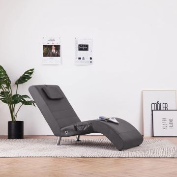 vidaXL Massage chaise longue met kussen kunstleer grijs