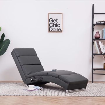 vidaXL Massage chaise longue kunstleer grijs