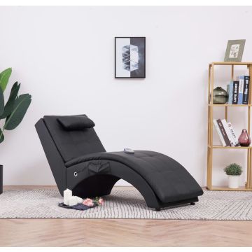 vidaXL Massage chaise longue met kussen kunstleer zwart