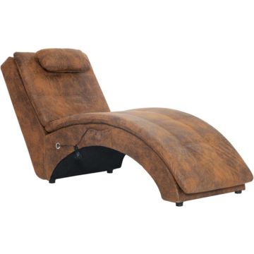 vidaXL Massage chaise longue met kussen kunstsuède bruin