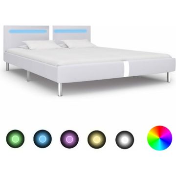 vidaXL Bedframe met LED kunstleer wit 180x200 cm