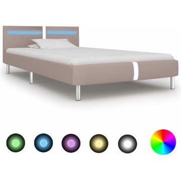 vidaXL Bedframe met LED kunstleer cappuccino 90x200 cm