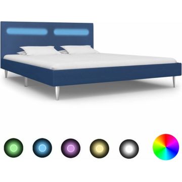 vidaXL Bedframe met LED stof blauw 180x200 cm