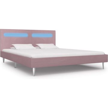 vidaXL Bedframe met LED stof roze 180x200 cm