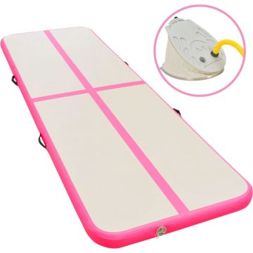 vidaXL Gymnastiekmat met pomp opblaasbaar 400x100x10 cm PVC roze