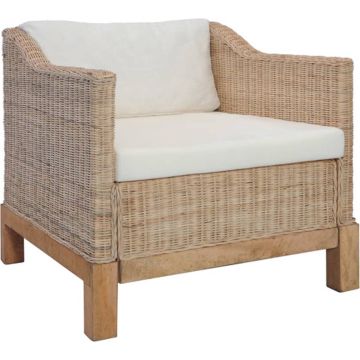 vidaXL Fauteuil met kussens natuurlijk rattan