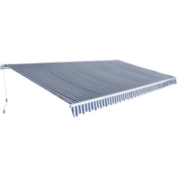 vidaXL Luifel handmatig uittrekbaar 600 cm blauw/wit