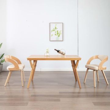 vidaXL Eetkamerstoelen 2 st gebogen hout en kunstleer crèmekleurig