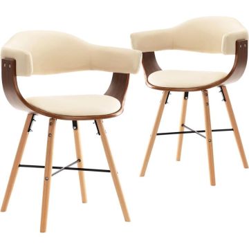 vidaXL Eetkamerstoelen 2 st kunstleer en gebogen hout crème