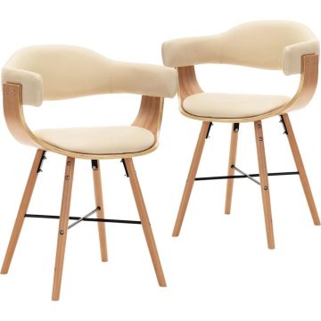 vidaXL Eetkamerstoelen 2 st kunstleer en gebogen hout crème