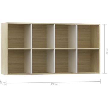 vidaXL Boekenkast/dressoir 66x30x130 cm spaanplaat wit en eikenkleurig