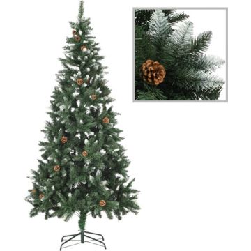 vidaXL Kunstkerstboom met dennenappels en wit glitter 210 cm