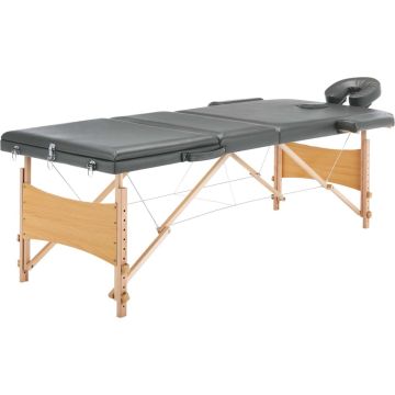 vidaXL Massagetafel met 3 zones 186x68 cm houten frame antraciet