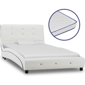 vidaXL Bed met traagschuim matras kunstleer wit 90x200 cm