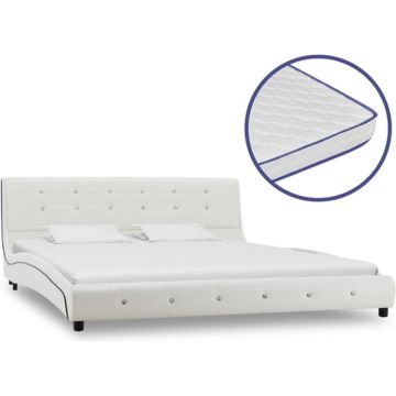 vidaXL Bed met traagschuim matras kunstleer wit 160x200 cm