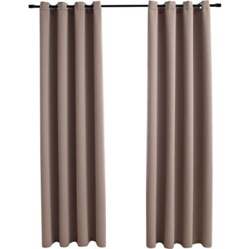 vidaXL Gordijn verduisterend met metalen ringen 2 st 140x175 cm taupe