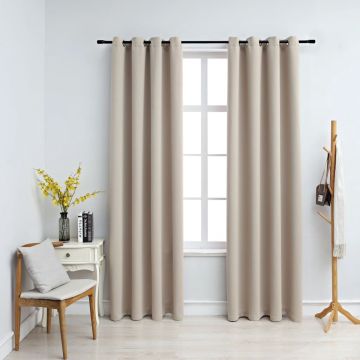 vidaXL Gordijn verduisterend met metalen ringen 2 st 140x225 cm beige