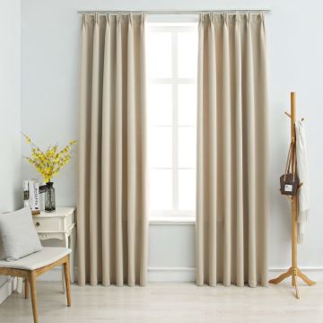 vidaXL Gordijnen verduisterend met haken 2 st 140x175 cm beige