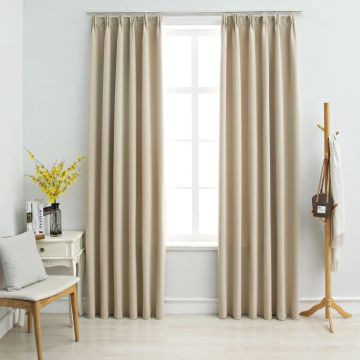 vidaXL Gordijnen verduisterend met haken 2 st 140x225 cm beige