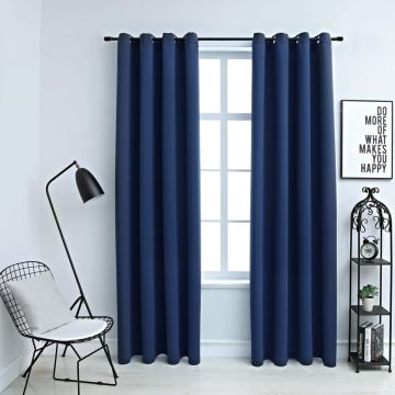 vidaXL Gordijn verduisterend met metalen ringen 2 st 140x175 cm blauw