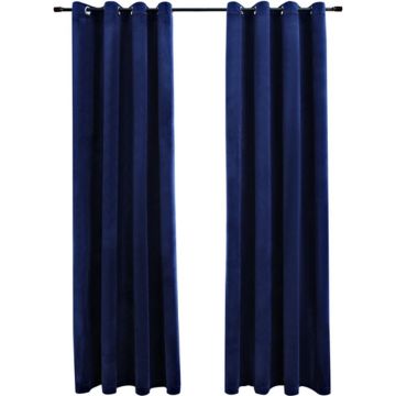 vidaXL Gordijn verduisterend met ringen 2 st 140x175 cm fluweel blauw