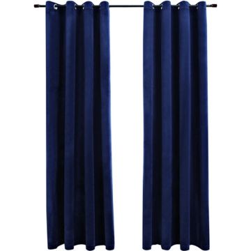 vidaXL Gordijn verduisterend met ringen 2 st 140x245 cm fluweel blauw