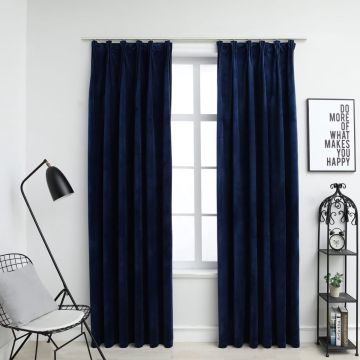 vidaXL Gordijnen verduisterend 2 st met haken 140x225 cm fluweel blauw