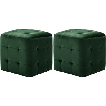 vidaXL Poef 2 st 30x30x30 cm fluweel groen