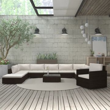 vidaXL 11-delige Loungeset met kussens poly rattan bruin