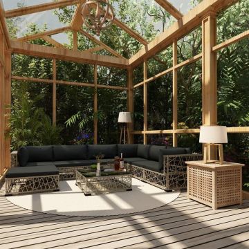 vidaXL 8-delige Loungeset met kussens poly rattan grijs