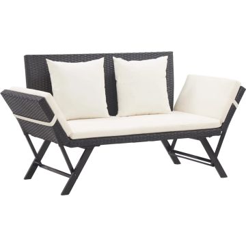 vidaXL Tuinbank met kussens 176 cm poly rattan zwart