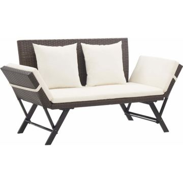 vidaXL Tuinbank met kussens 176 cm poly rattan bruin