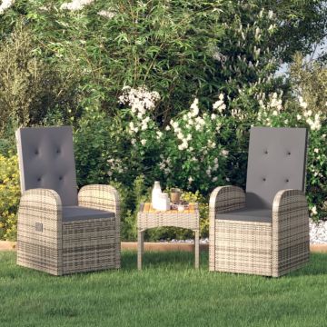 vidaXL Tuinstoelen 2 st verstelbaar met kussens poly rattan grijs