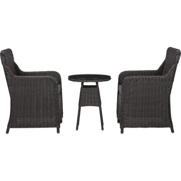 vidaXL 3-delige Bistroset met kussens poly rattan zwart