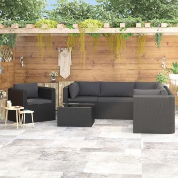 vidaXL 7-delige Loungeset met kussens poly rattan zwart