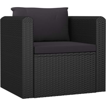 vidaXL Fauteuil met kussens poly rattan zwart