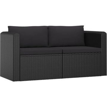 vidaXL 2-delige Loungeset met kussens poly rattan zwart