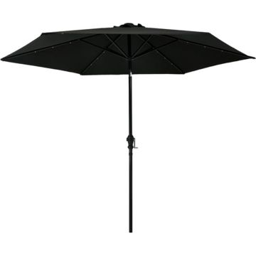 vidaXL Parasol met LED-verlichting en stalen paal 300 cm zwart