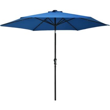 vidaXL Parasol met LED-verlichting en stalen paal 300 cm blauw