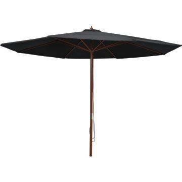 vidaXL Parasol met houten paal 350 cm zwart