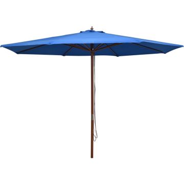 vidaXL Parasol met houten paal 350 cm blauw