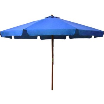 vidaXL Parasol met houten paal 330 cm azuurblauw