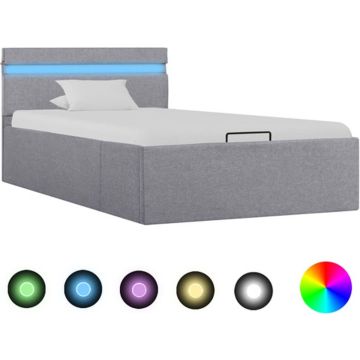 vidaXL Bedframe met opslag en LED stof lichtgrijs 100x200 cm