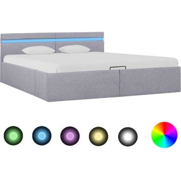 vidaXL Bedframe met opbergruimte en LED stof lichtgrijs 160x200 cm