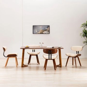 vidaXL Eetkamerstoelen 4 st gebogen hout en kunstleer crèmekleurig