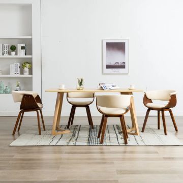 vidaXL Eetkamerstoelen 4 st gebogen hout en kunstleer crèmekleurig