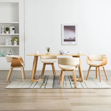 vidaXL Eetkamerstoelen 4 st gebogen hout en kunstleer crèmekleurig